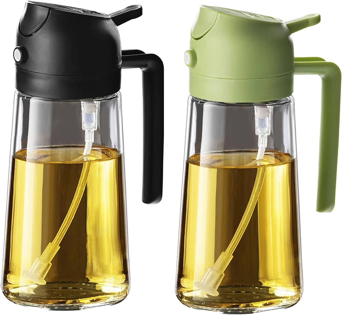 2-in-1 Glass Oil Spray Bottle & Dispenser – 470ml Olive Black & Green
