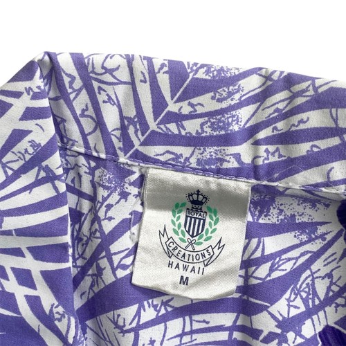Camisa Hawaiana Vintage Royal Creations Mediana Flores Tropicales Púrpura Blanca - Imagen 6 de 8