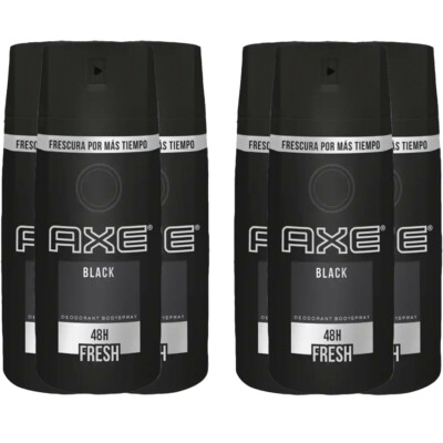 6 Pack Axe BLACK Deodorant and Body Spray for Men 48 Hr Fresh, 150ml 