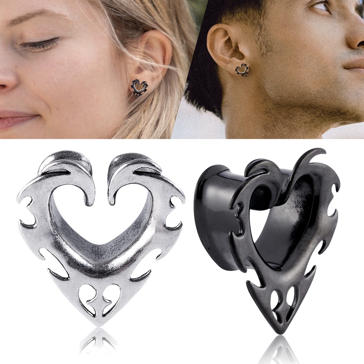 2Pcs Ear Gauges 316L Steel Hollow Heart-Shaped Tunnels Plugs