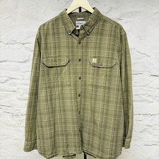 Carhartt Work Shirt Mens XL Relaxed Fit Poplin Cotton Green Plaid Long Sleeve