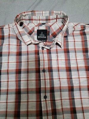 prAna Tamarack Plaid Button Up Short Sleeve Shirt Men's XL, Outdoor, Casual