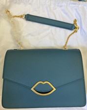 Lulu Guinness Annabel Large Lips Bag Blue Leather £325 New Chain Strap 