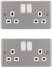 2 PACK Hager 2 Gang Double Pole Switched Socket & Back Box w Knockouts WPSS82BKO