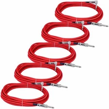 5 RED right to straight 1/4 shielded guitar instrument shielded cable 20 ft foot