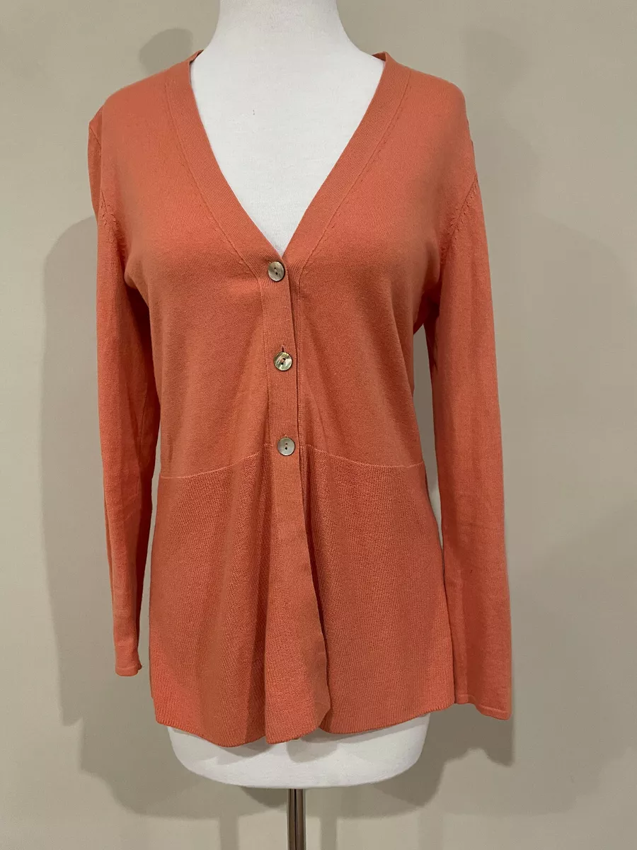 J.Jill Drop Shoulder 3 Button Cardigan Sweater Papaya Orange