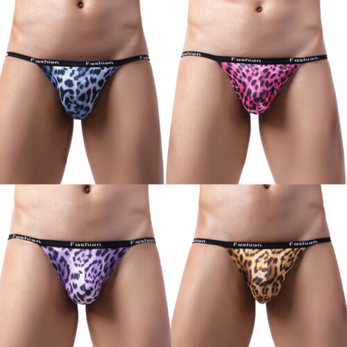 Mens Sexy Leopard Pouch G-string Thong T-back Briefs Print 