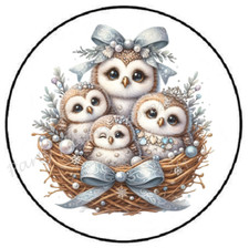WINTER OWL FAMILY CHRISTMAS ENVELOPE SEALS LABELS STICKERS PARTY FAVORS