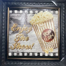 Hobby Lobby 2010 Enjoy The Show PopCorn Movie Night Game Room Blk Frame Orig Pkg