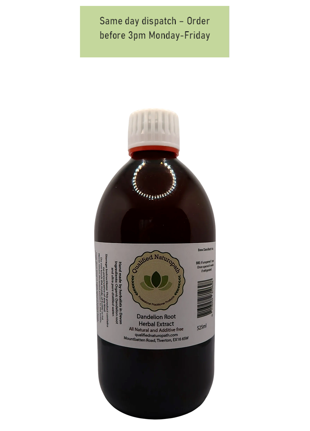 Dandelion Root Herbal Extract - 525ml - In Glass UV Resistant Bottle