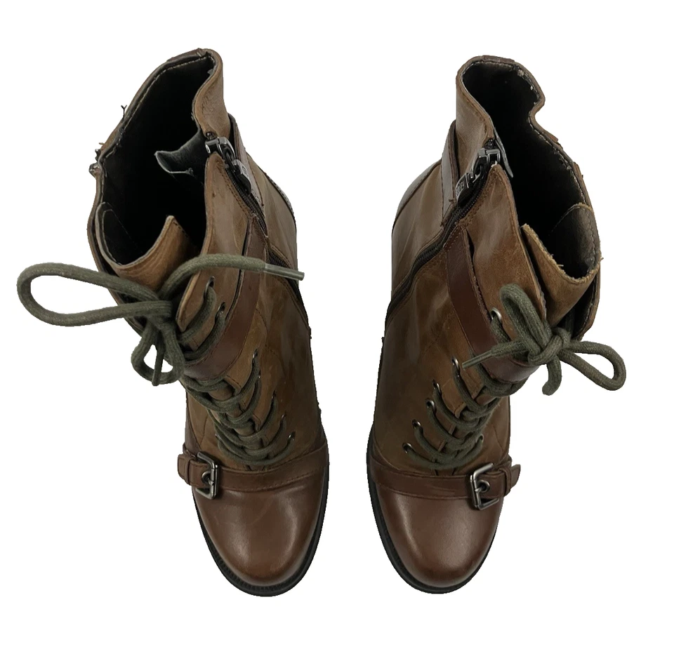 Guess by Marciano Women’s Brown Leather Boots – Size 8.5 – Buckle, Lace, and Zip - Image 3 of 4