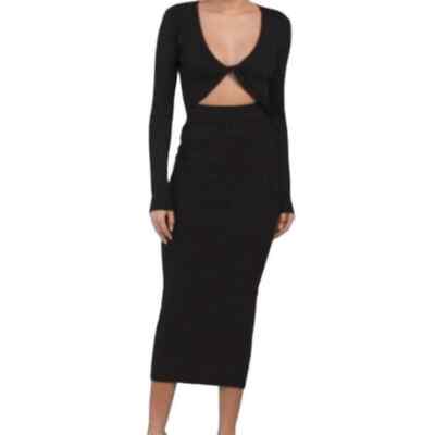 house of harlow 1960 knit dress Twist Front Long Sleeve Ribbed Size M print_palmbeach