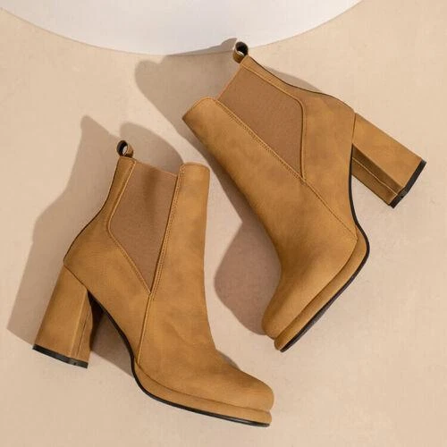Damen Stiefeletten Mittel Blockabsatz Seitlicher Reißverschluss Chelsea Boots Schuhe - Bild 17 von 28