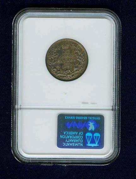 CANADA EDWARD VII 1902-H  25 CENTS COIN, ALMOST UNCIRCULATED, CERTIFIED NGC AU55 - Image 2 of 4
