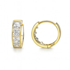 14K Yellow Gold Princess Cut Huggie Hoop Earrings
