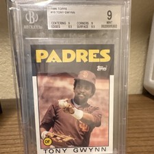 Topps 1986 #10 Tony Gwynn San Diego Padres MLB Beckett BGS 9 Mint Baseball Card