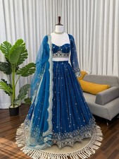Indian Look Blue Faux Georgette Lehenga Choli With Dupatta For Engagement Wear