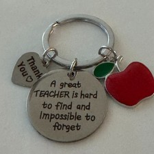 Teacher Thank YOU Keychain Key Ring Metal Apple