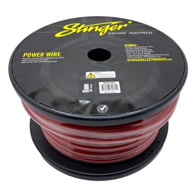 50' Stinger SPW10TR Power Wire 1/0 AWG Matte Red 100% OFC Audio Cable Roll