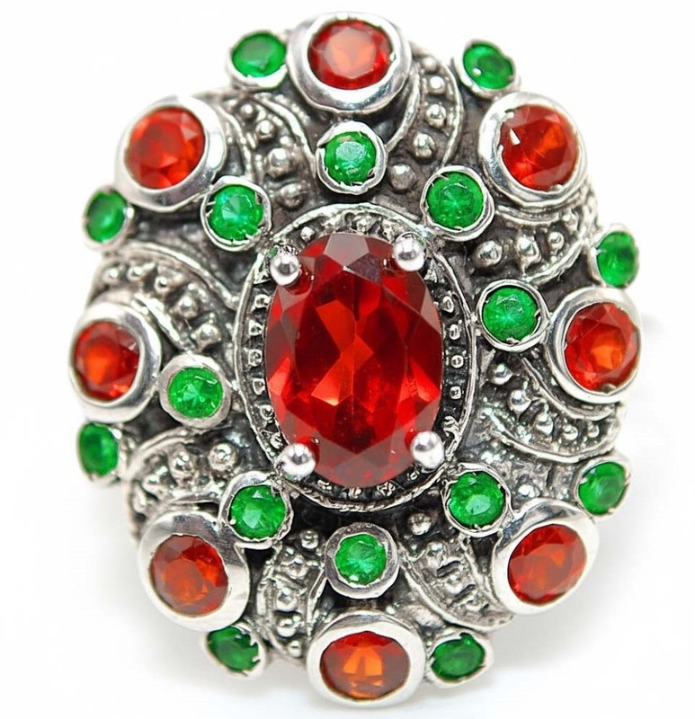 1CT  Fire Garnet 925 Sterling Silver Filigree Ring Sz 7 PC9-3