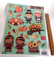 3 Vintage Old East Main Co Large Sheets of 19 Thanksgiving Harvest Window Clings