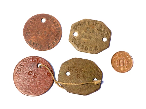 4 x WW1-2 Fibre Military Dog Tags Russell CE Westerman & Sterricker? #ESK2