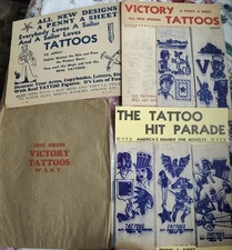 Vintage WWII Era Victory Tattoos Lot W.S.N.Y. Penny a Sheet Sailor Patriotic...