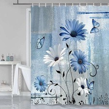 Daisy Garden Extra Long Fabric Shower Curtain Flower Bathroom Set Waterproof