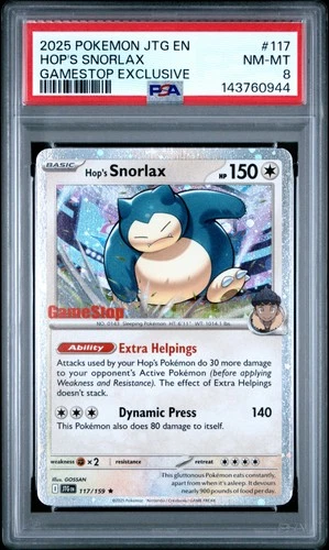 2025 POKEMON JTG EN-JOURNEY TOGETHER GAMESTOP EXCLUSIVE #117 HOP'S SNORLAX PSA 8