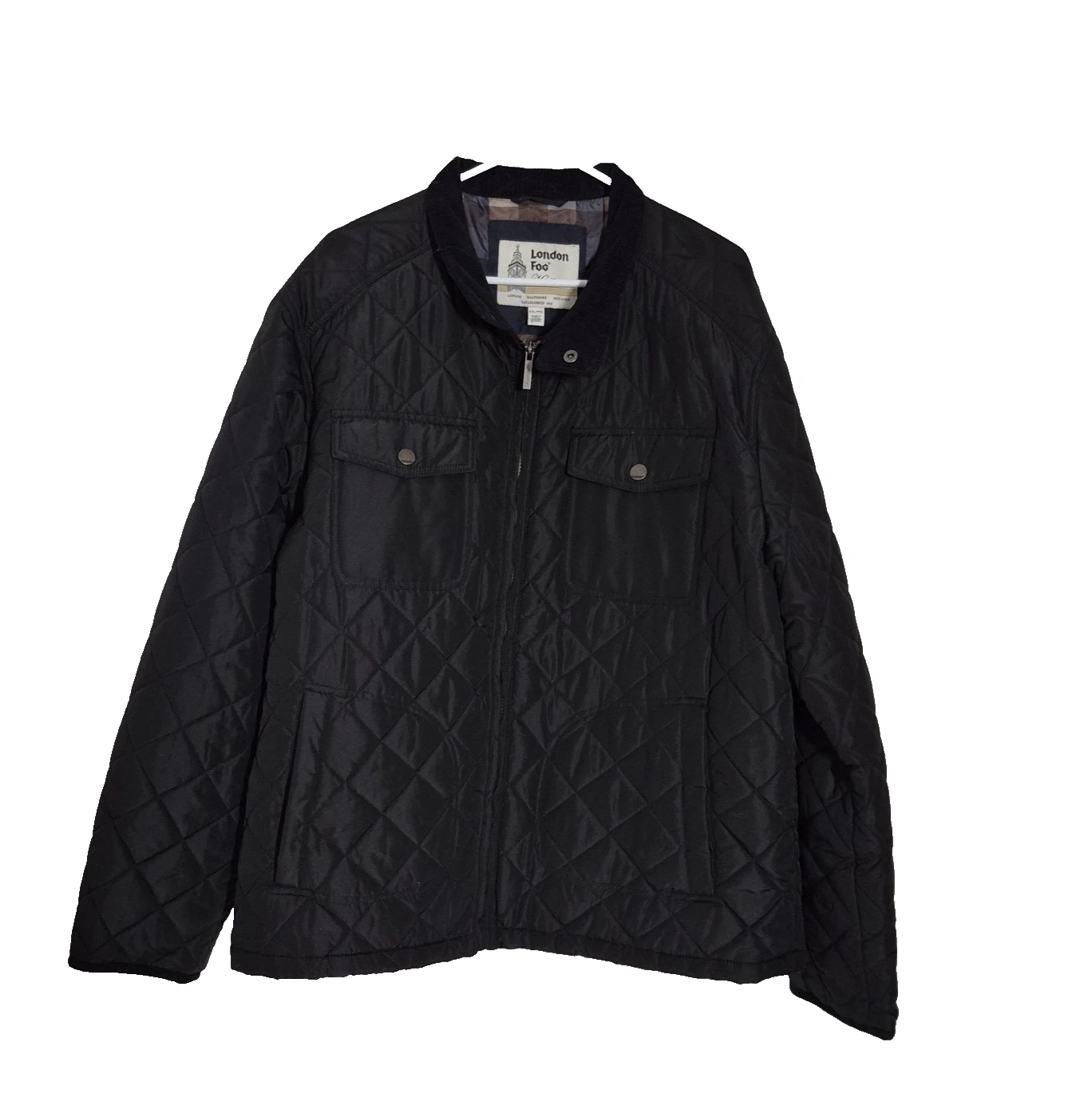 London Fog Jacket Mens 2XL Black Quilted Heritage Full Zip Corduroy Collar
