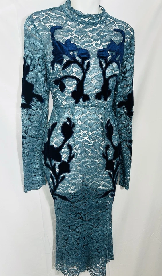 Vestido midi Hope & Ivy sobreposição de renda veludo burnout bruxa vitoriana tamanho 14 - Imagem 2 de 4