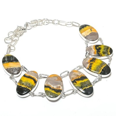 Natürlicher Hummel Jaspis Edelstein 925 Sterlingsilber Schmuck Halskette 18'' D193