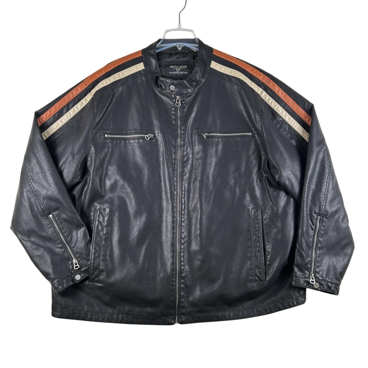 Wilsons Leather Jacket Mens 3XL Big Motorcycle Racing Stripe Biker