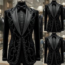 Black Men's Suits Slim Fit Formal Prom Single Breasted Beading Appliques Jacket