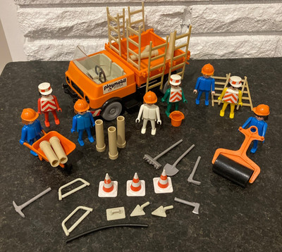 Vintage 1970s Playmobil Construction Workers Tools 1204 3201 009 truck LARGE LOT