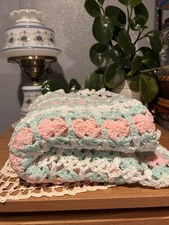 Baby Afghan Pink Blue And Whit's Light Colors.  Handmade 32 X 39