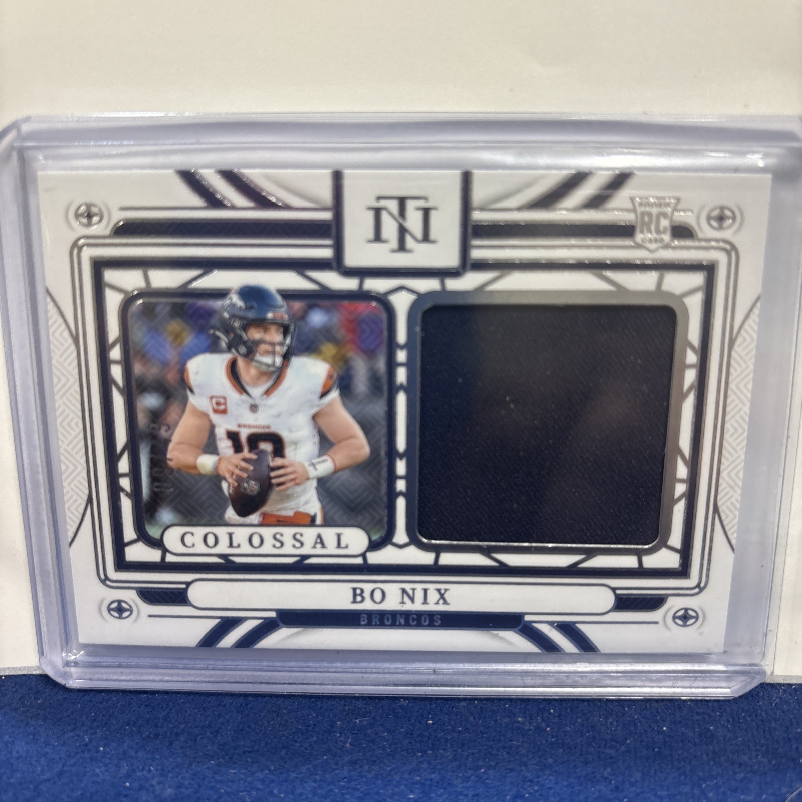 2024 National Treasures Bo Nix Colossal Patch Rookie Card /49 (RC, MEM) Broncos