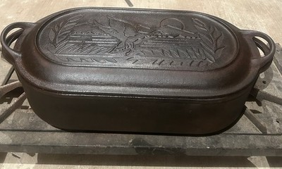 Vintage Lodge Cast Iron 10Qt. Fish Fry+Griddle Lid-Wildlife Series Mallard Duck 