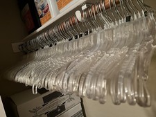 LOT 100 CLEAR PLASTIC SWIVEL HOOK CLOTHES HANGERS 16/17" MIXED BRANDS NOTCHED