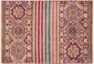 Afghan Ziegler Khorjin Teppich 60x90 Handgeknüpft Beige Streifen Orient a - Bild 1 von 4