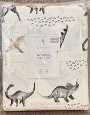NEW Pottery Barn Kids Jurassic Organic 4pc Queen Sheet Set, Dinosaur, Dino