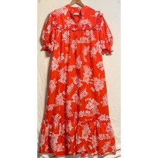 VTG Made in Hawaii Orange Floral Maxi Muumuu Dress Size 18 Ruffled Aloha Resort