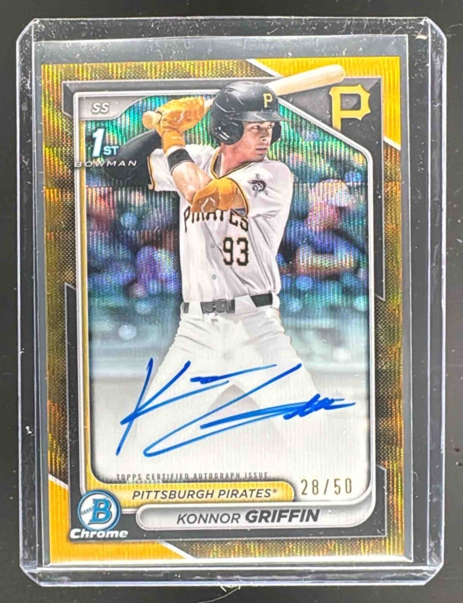 Konnor Griffin 2024 Bowman Chrome Draft Gold Wave Refractor Auto 1st RC 28/50