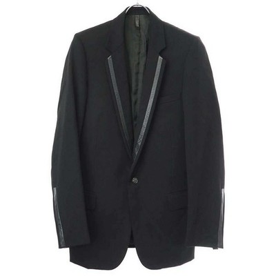 Dior HOMME 2002AW Reflection Leather Trim Wool Long Jacket Used MESC-0