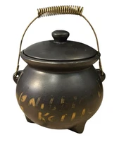 VTG McCoy Black Cauldron Kettle Cookie Jar Witch Pottery Spooky Decor USA