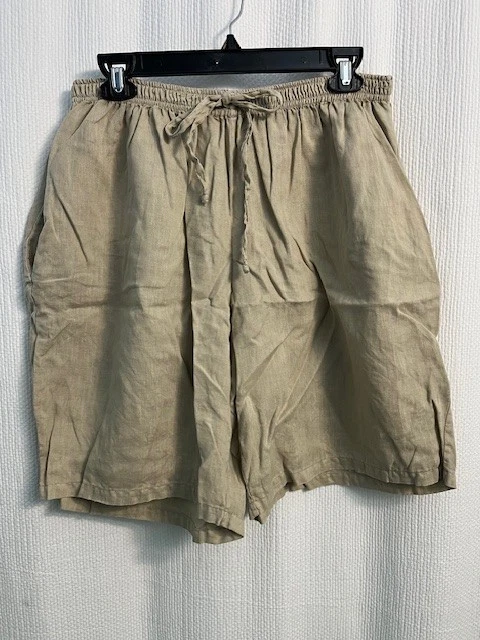 100% Lino Made in Italy Linen Beige Tan Carmel Shorts Size XXL