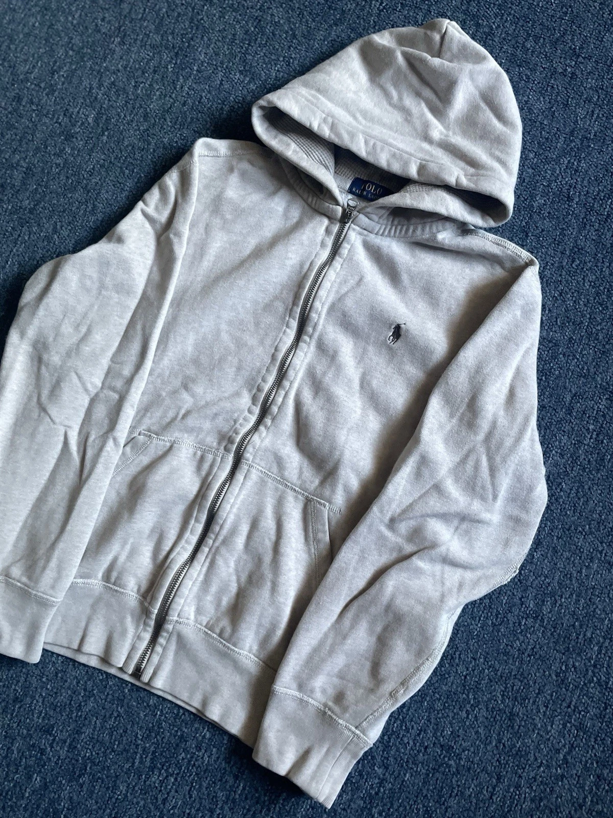 Polo Ralph Lauren Thick Zip Up Hoodie Mens Large Jacket Gray Waffle Knit Hood