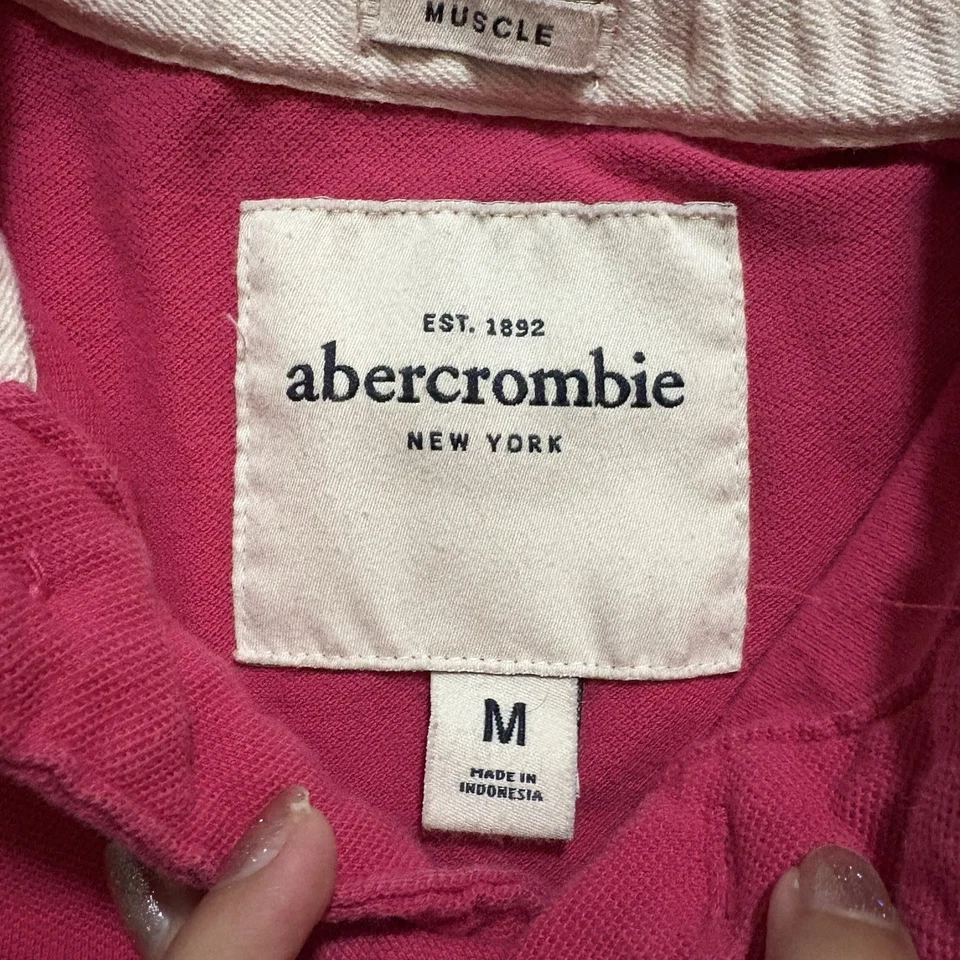 Abercrombie and Fitch Logo Dark Pink Polo Shirt Youth Size M Muscle Fit - Image 3 of 3