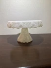 Anchor Hocking Milk Glass Round Cake Stand Vintage Pattern Grape Clusters 10”