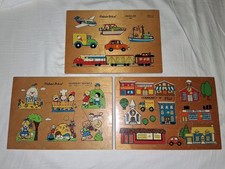 Fisher-Price Vintage Wooden Puzzles 1970  s Set of 3